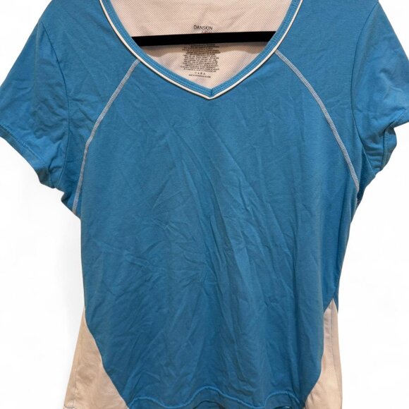 Danskin Blue and White Short Sleeve Athletic Shirt Mesh Panels XL - Picture 1 of 5
